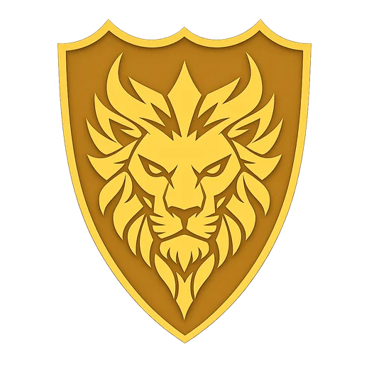 Crest of Corona Aurea: a gold shield with a lion head